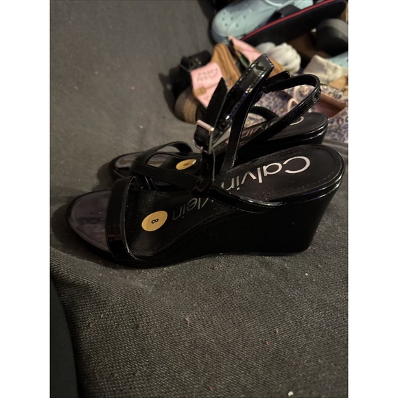 Calvin Klein Women's Belliny Wedge Sandal Black Patent 8 - Picture 4 of 5